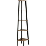 Corner Shelf 5 Tier Industrial Ladder Bookcase Storage Rack with Metal Frame Rustic Brown LLS35X