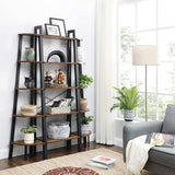 Corner Shelf 5 Tier Industrial Ladder Bookcase Storage Rack with Metal Frame Rustic Brown LLS35X
