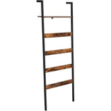 Blanket Ladder Wall-Leaning Rack with Storage Shelf Rustic Brown and Black LLS012B01