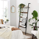 Blanket Ladder Wall-Leaning Rack with Storage Shelf Rustic Brown and Black LLS012B01