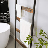 Blanket Ladder Wall-Leaning Rack with Storage Shelf Rustic Brown and Black LLS012B01