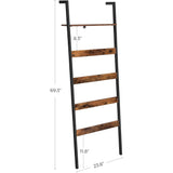 Blanket Ladder Wall-Leaning Rack with Storage Shelf Rustic Brown and Black LLS012B01