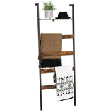 Blanket Ladder Wall-Leaning Rack with Storage Shelf Rustic Brown and Black LLS012B01