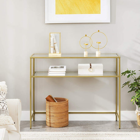 Console Table with Tempered Glass Gold Colour LGT025A01