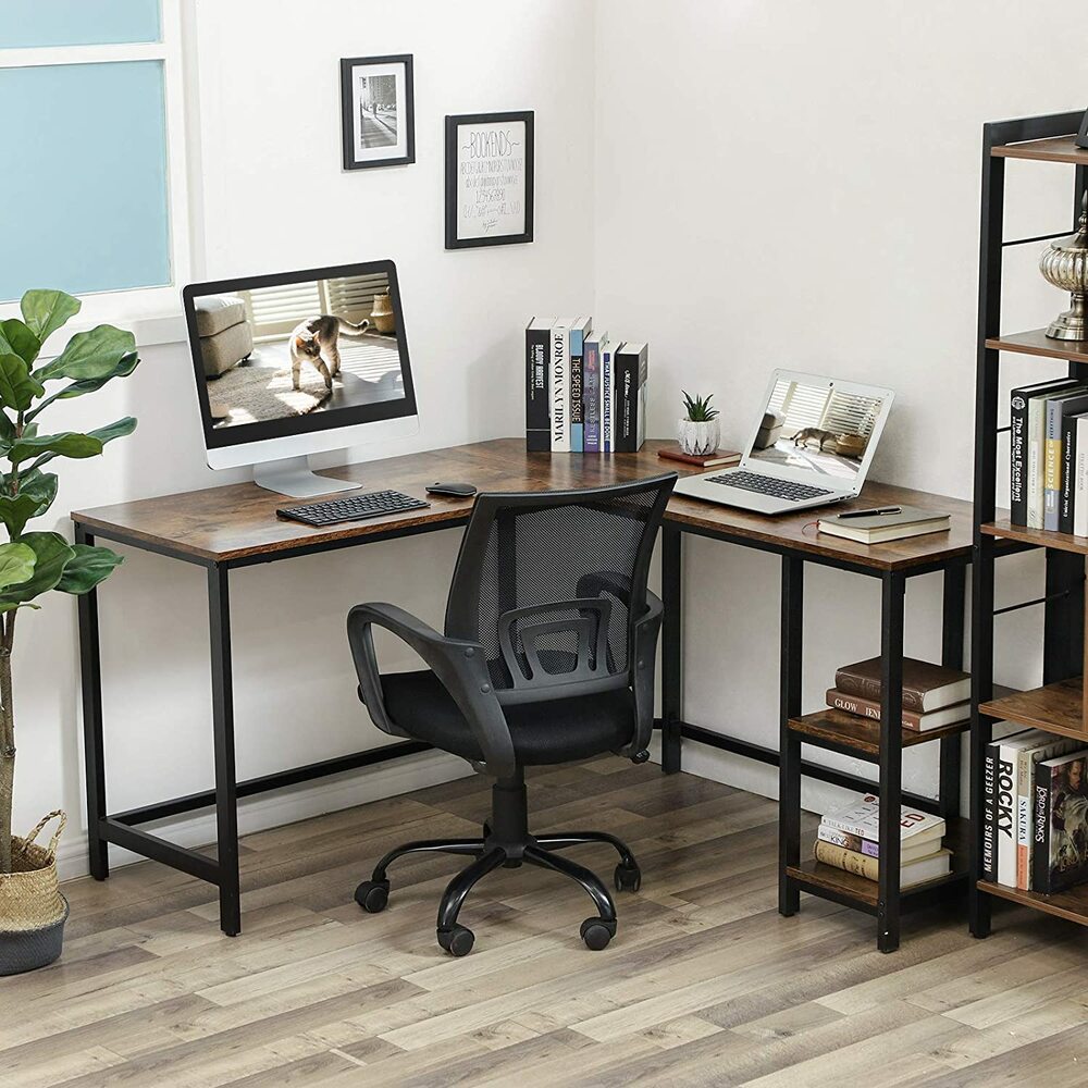 L-Shaped Computer Desk Rustic Brown and Black LWD72X