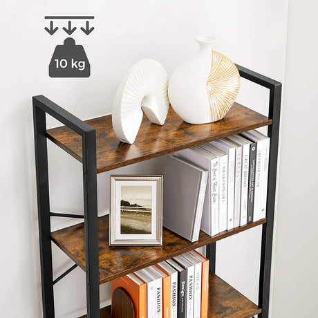 6-Tier Bookcase Storage Shelf Steel Frame for Living Room Study Office Hallway Industrial Design Vintage Brown Black LLS062B01
