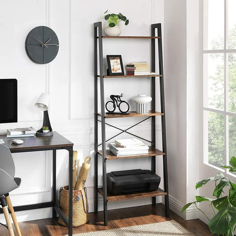 Ladder Shelf 5-Tier Rustic Brown LLS45X
