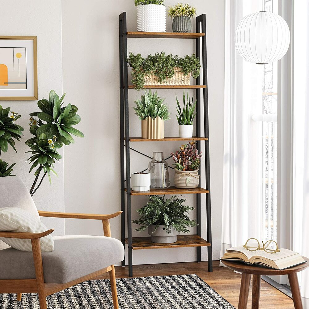 Ladder Shelf 5-Tier Rustic Brown LLS45X