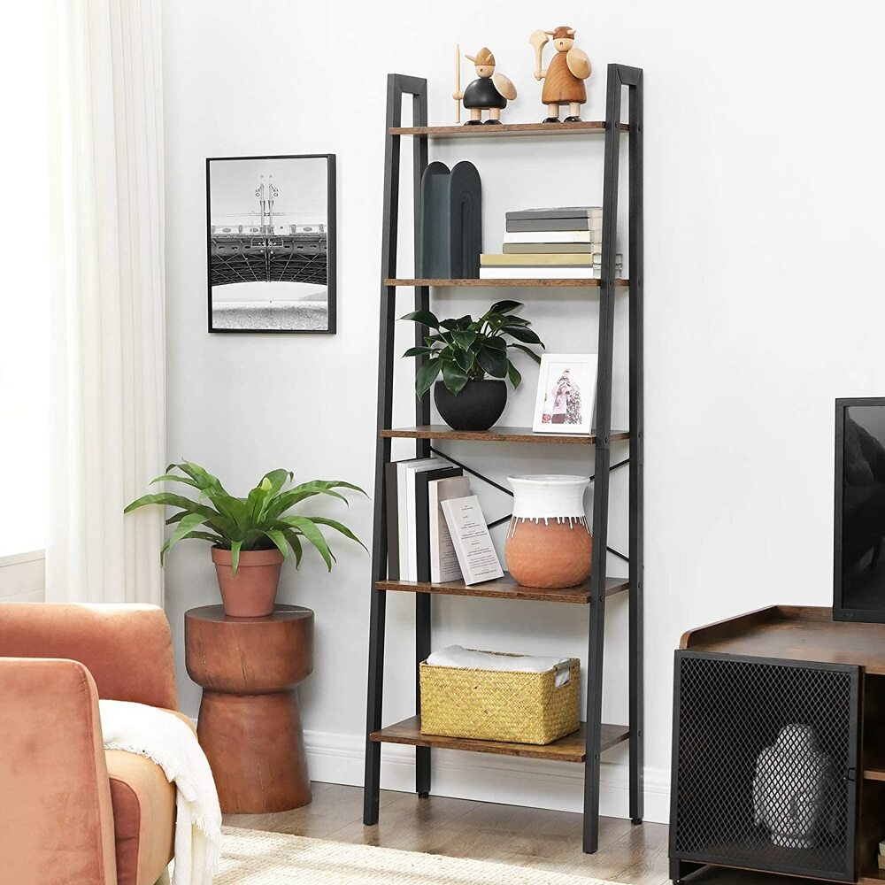Ladder Shelf 5-Tier Rustic Brown LLS45X