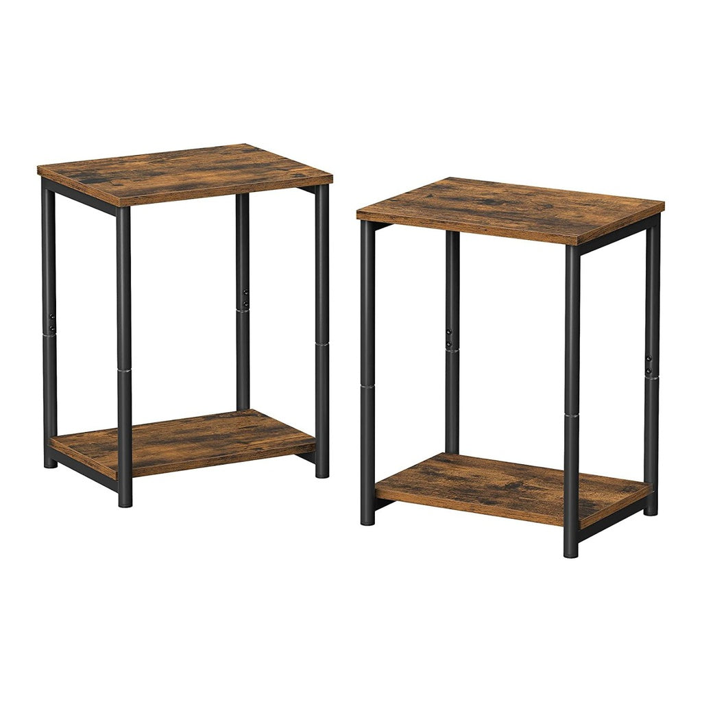 Side Table Set of 2 Vintage Brown with Storage Shelf LET272B01