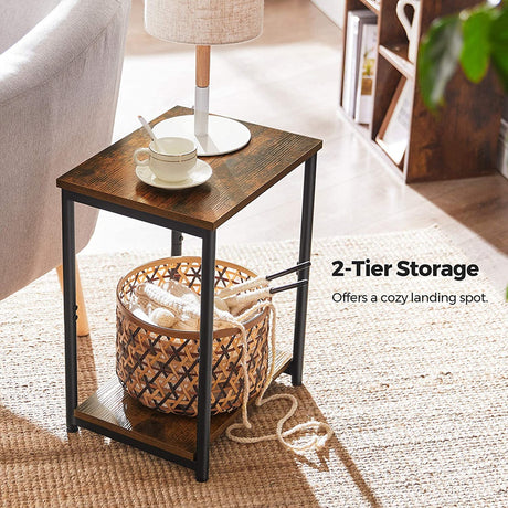 Side Table Set of 2 Vintage Brown with Storage Shelf LET272B01