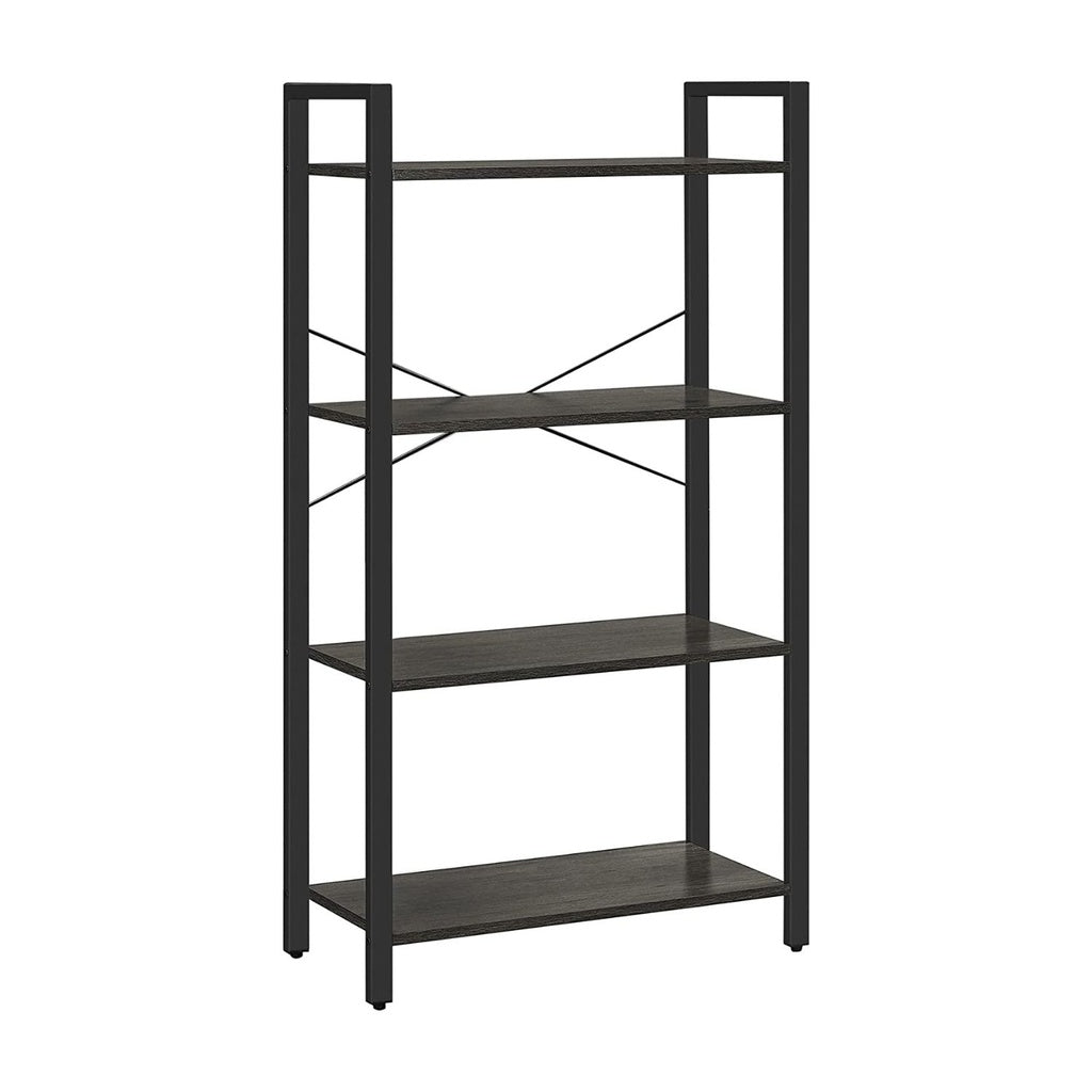 4-Tier Bookshelf Storage Rack with Steel Frame for Living Room Office Study Hallway Industrial Style Charcoal Grey and Black LLS060B04