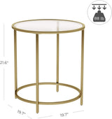 Round Side Table Tempered Glass End Table With Golden Metal Frame Small Coffee Table Gold LGT20G