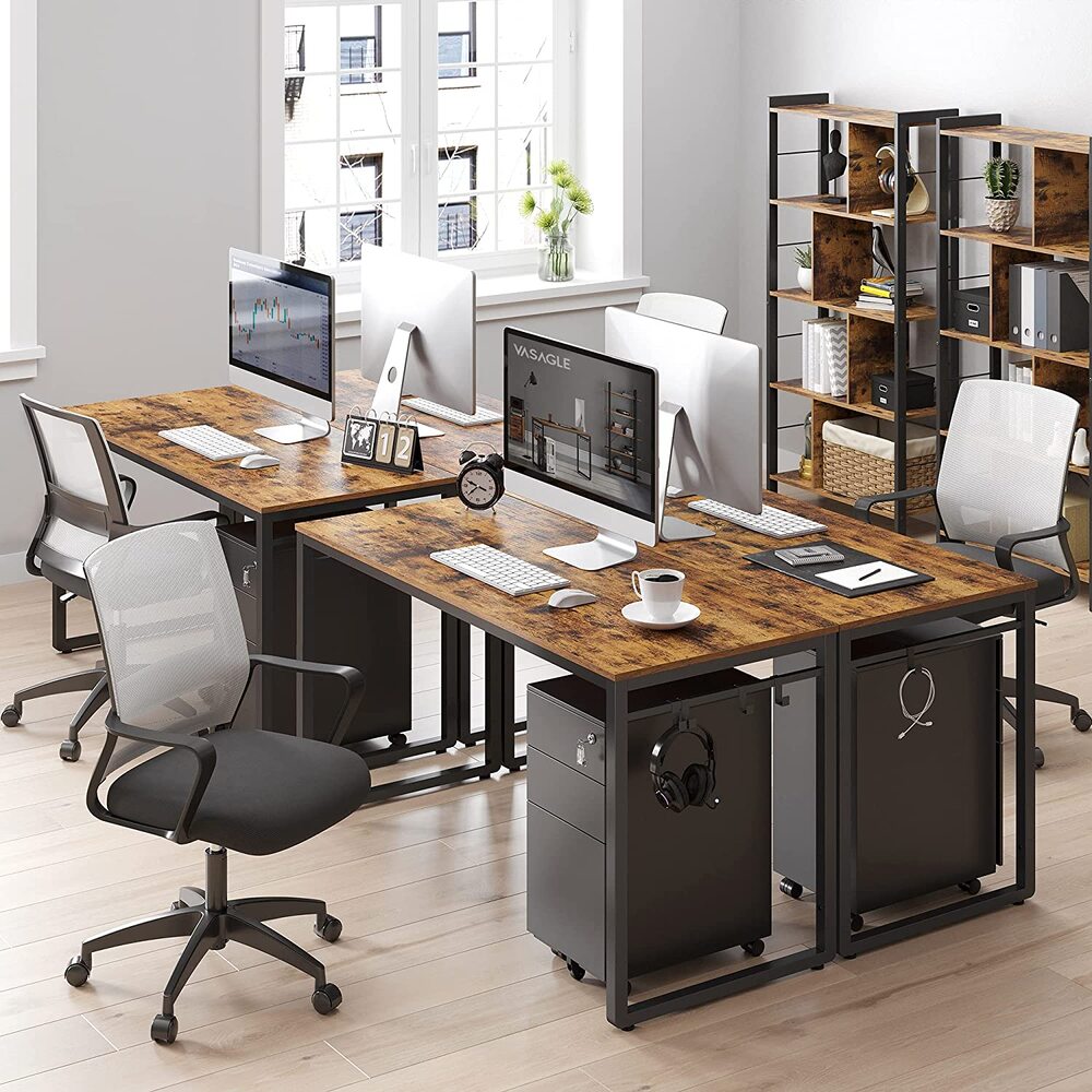 Computer Desk Writing Desk with 8 Hooks Rustic Brown and Black LWD58X