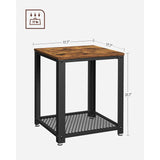 Side Table with Mesh Shelf Rustic Brown and Black