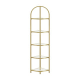 5 Tier Corner Ladder Bookshelf Tempered Glass Modern Style Golden Color