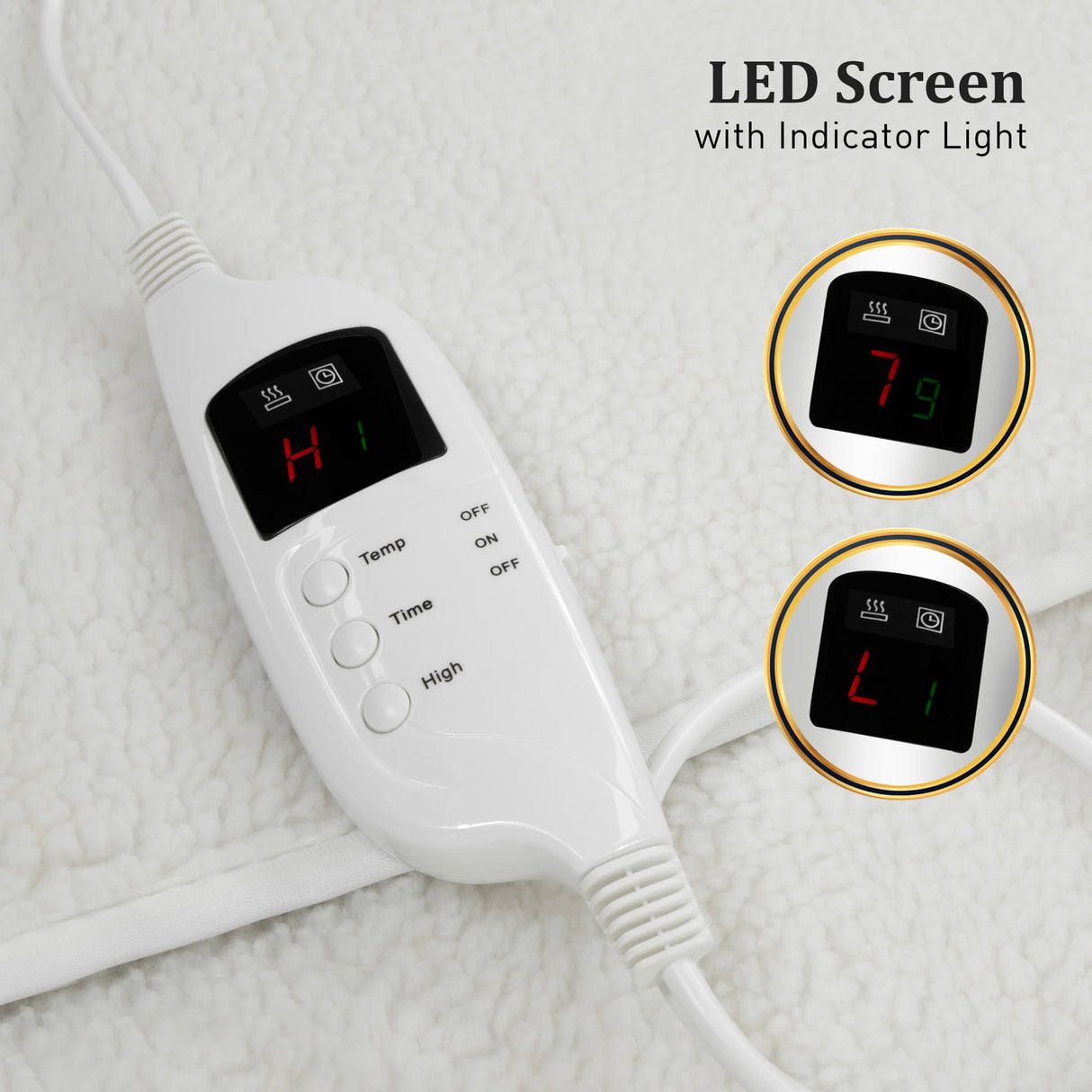 Heated Electric Blanket Double Size Fitted Fleece Underlay Winter Throw - White
