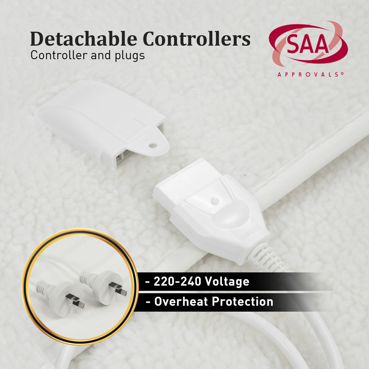 Heated Electric Blanket Double Size Fitted Fleece Underlay Winter Throw - White