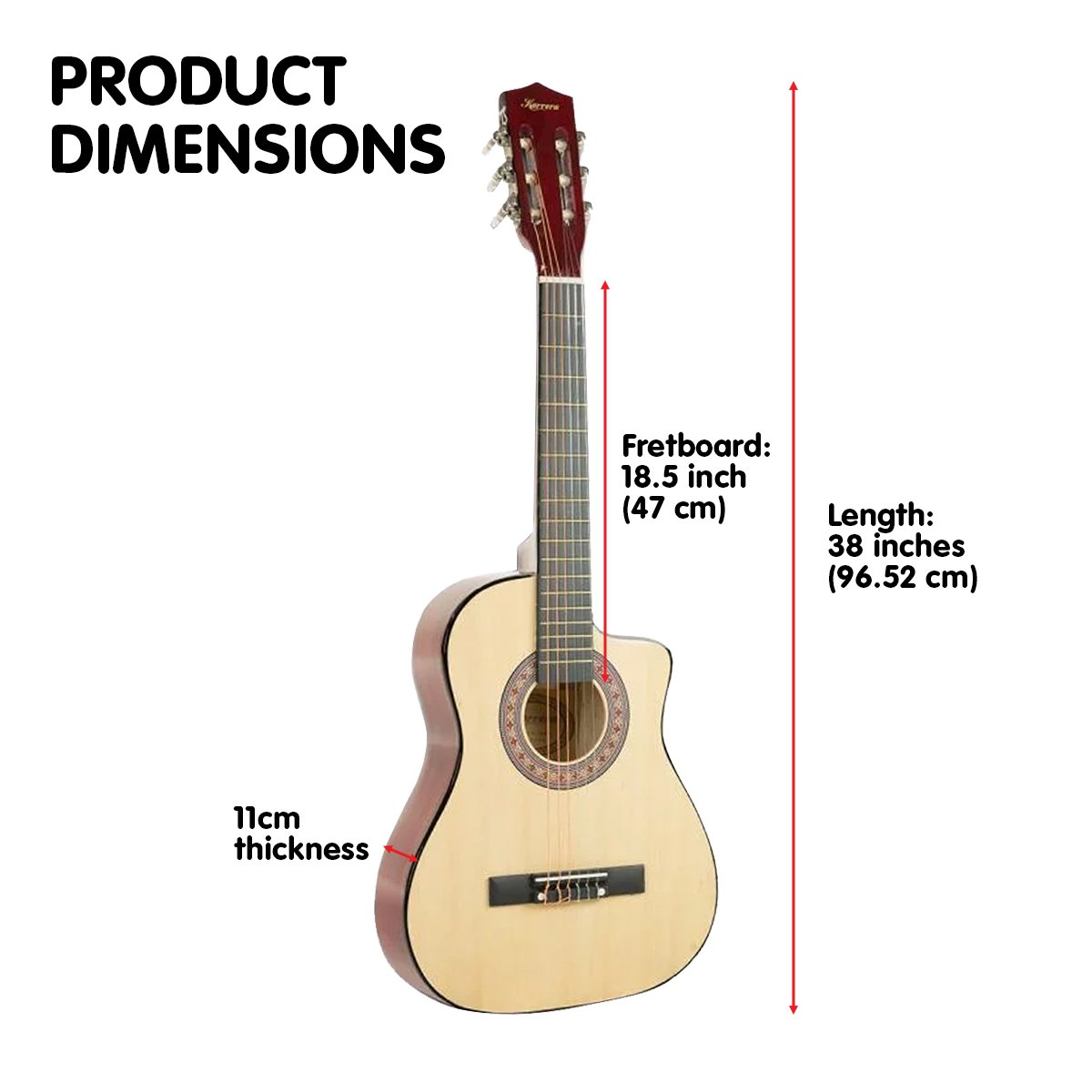 38in Pro Cutaway Acoustic Guitar with guitar bag - Natural