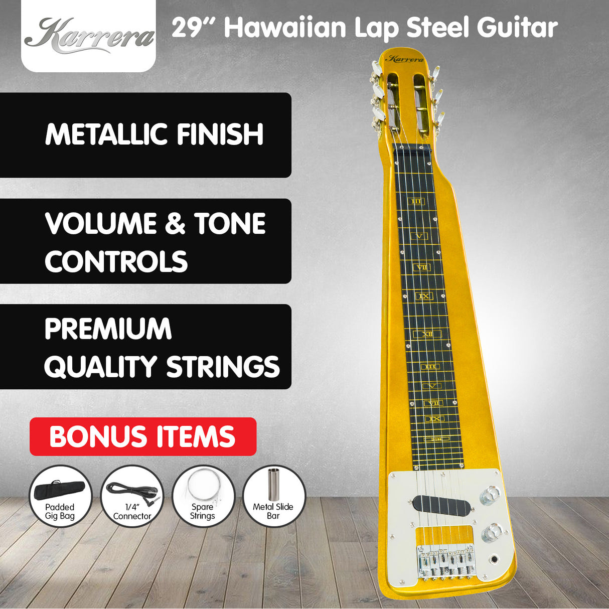29in 6-String Lap Steel Hawaiian Guitar - Metallic Gold
