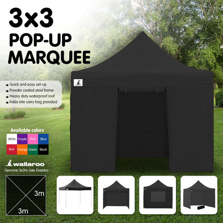 Gazebo Tent Marquee 3x3 PopUp Outdoor Black