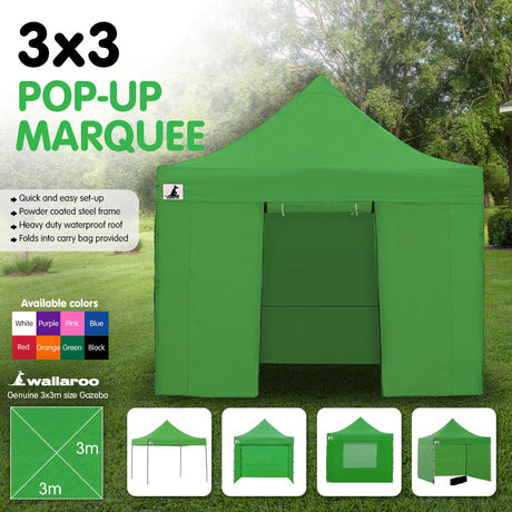 Gazebo Tent Marquee 3x3 Popup Outdoor - Green