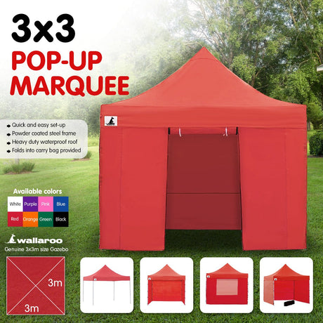 Gazebo Tent Marquee 3x3 PopUp Outdoor  Red