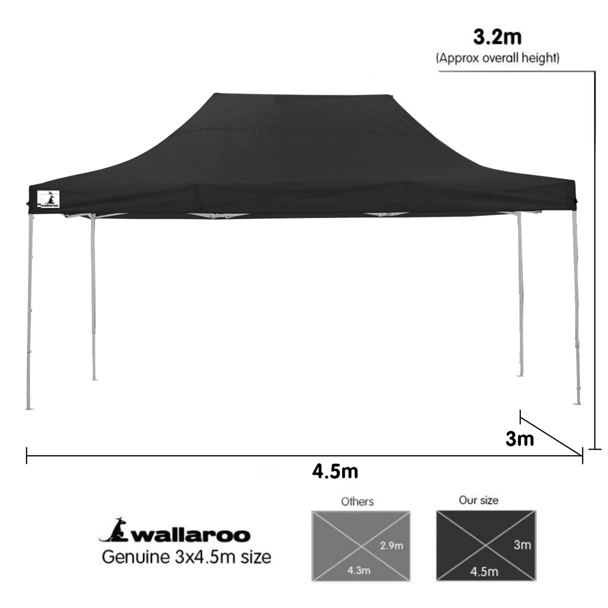 Gazebo Tent Marquee 3x4.5m PopUp Outdoor Black