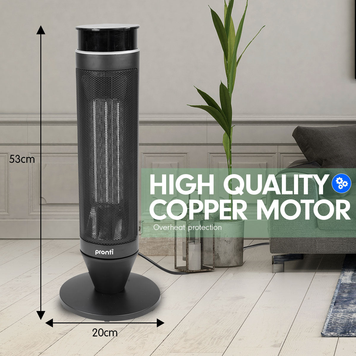 Electric Tower Heater 2000W Remote Portable - Black