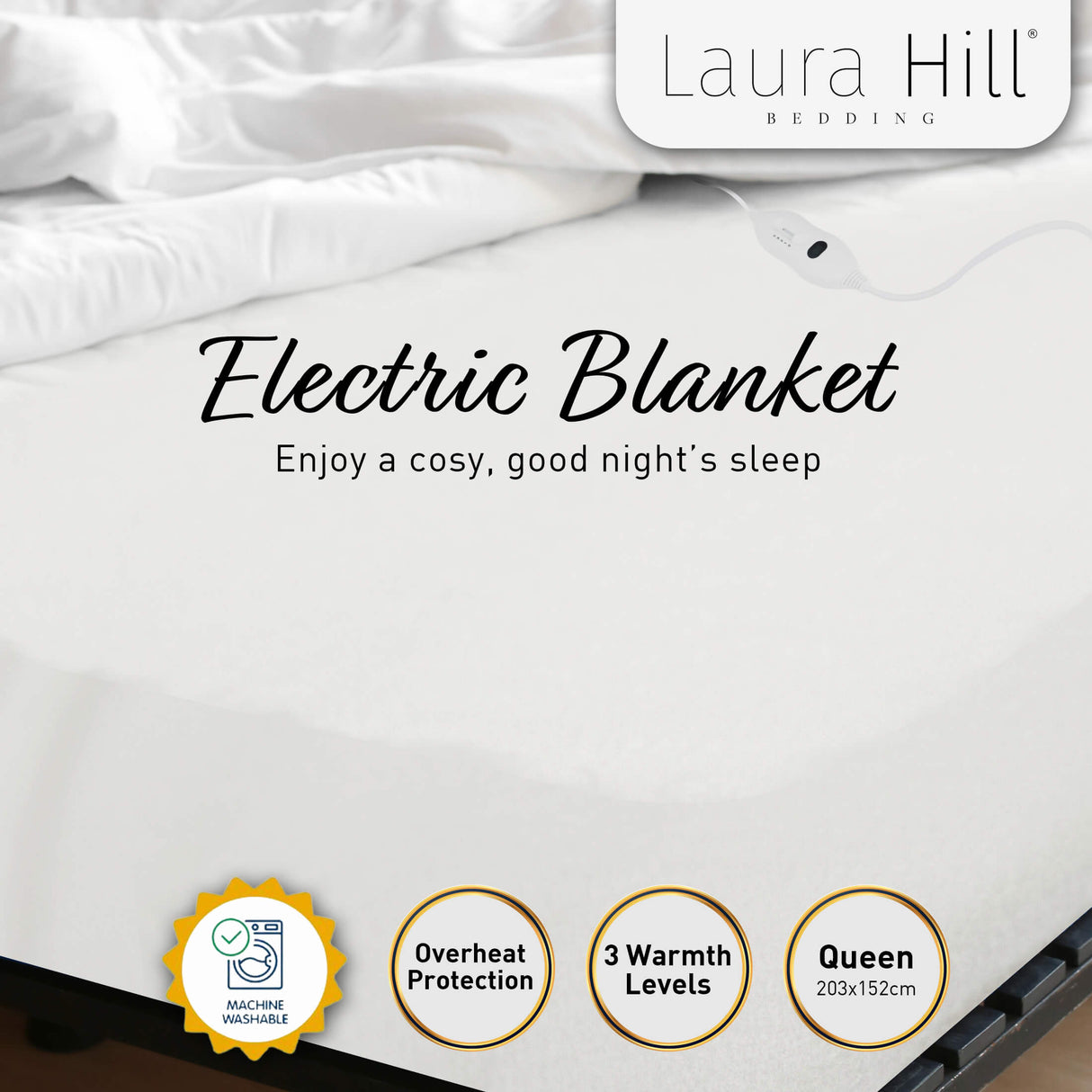 Electric Blanket Queen Size Fitted Underlay Winter Throw - White