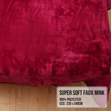 Double-sided Large 220 X 240cm Faux Mink Throw Rug Blanket 800-gsm Heavy - Red