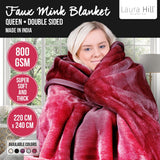 Double-sided Large 220 X 240cm Faux Mink Throw Rug Blanket 800-gsm Heavy - Red