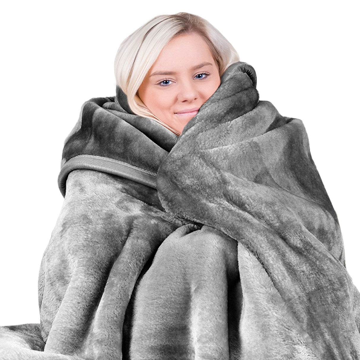 Double-sided Large 220 X 240cm Faux Mink Throw Rug Blanket 800-gsm Heavy - Silver