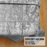Double-sided Large 220 X 240cm Faux Mink Throw Rug Blanket 800-gsm Heavy - Silver