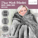 Double-sided Large 220 X 240cm Faux Mink Throw Rug Blanket 800-gsm Heavy - Silver