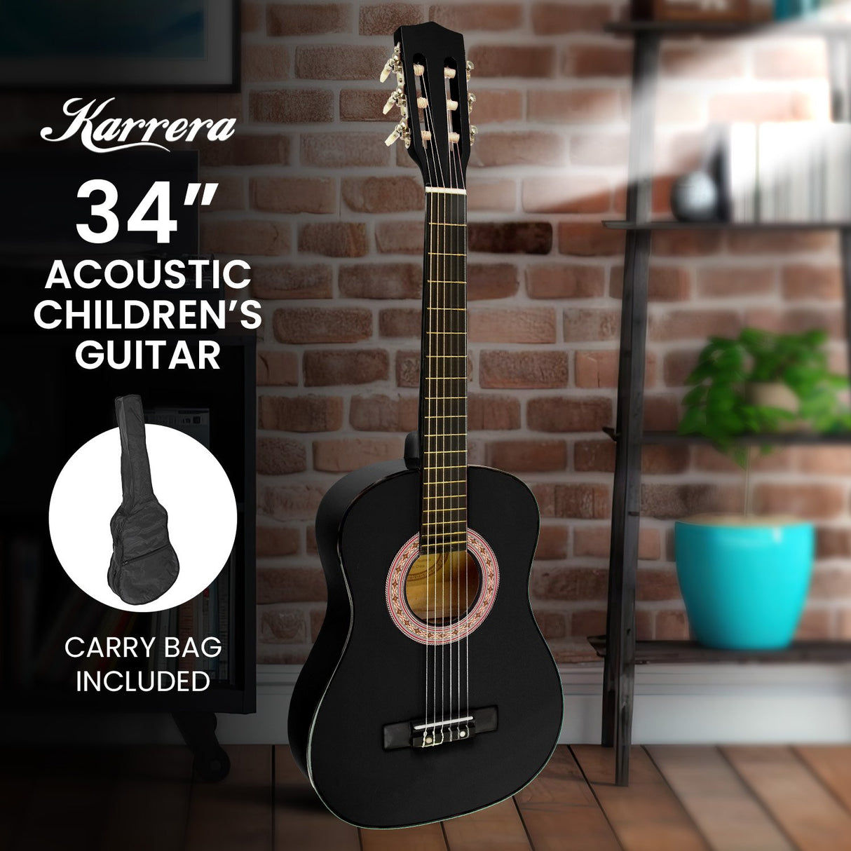 34in Acoustic Children Wooden Guitar - Black