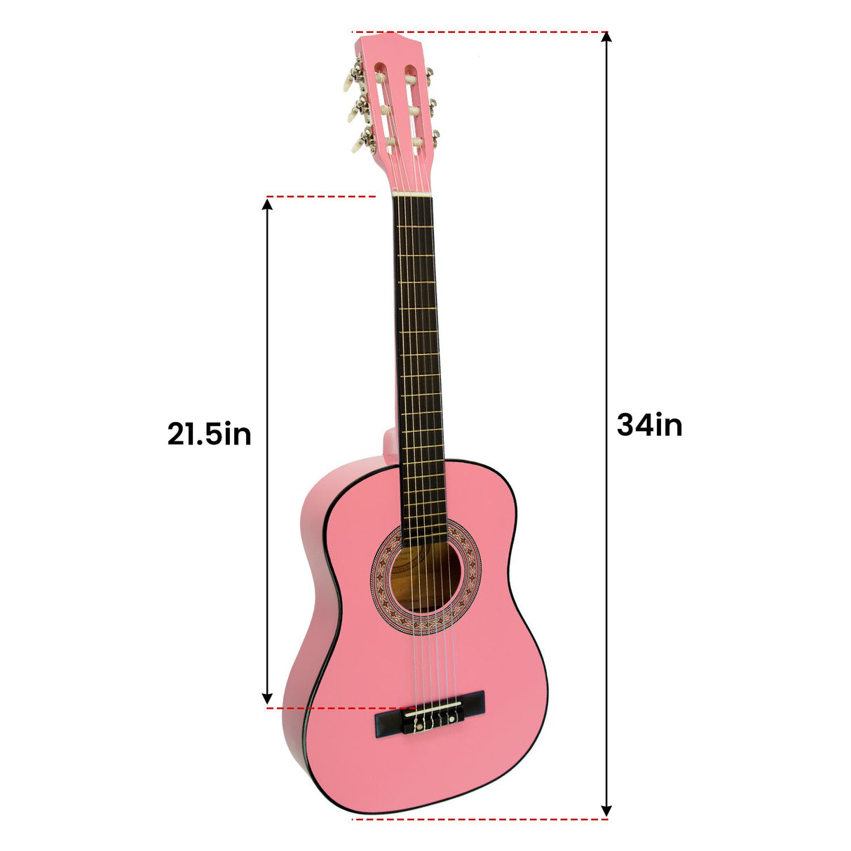 34in Acoustic Wooden Childrens Guitar - Pink