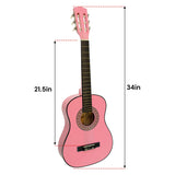 34in Acoustic Wooden Childrens Guitar - Pink