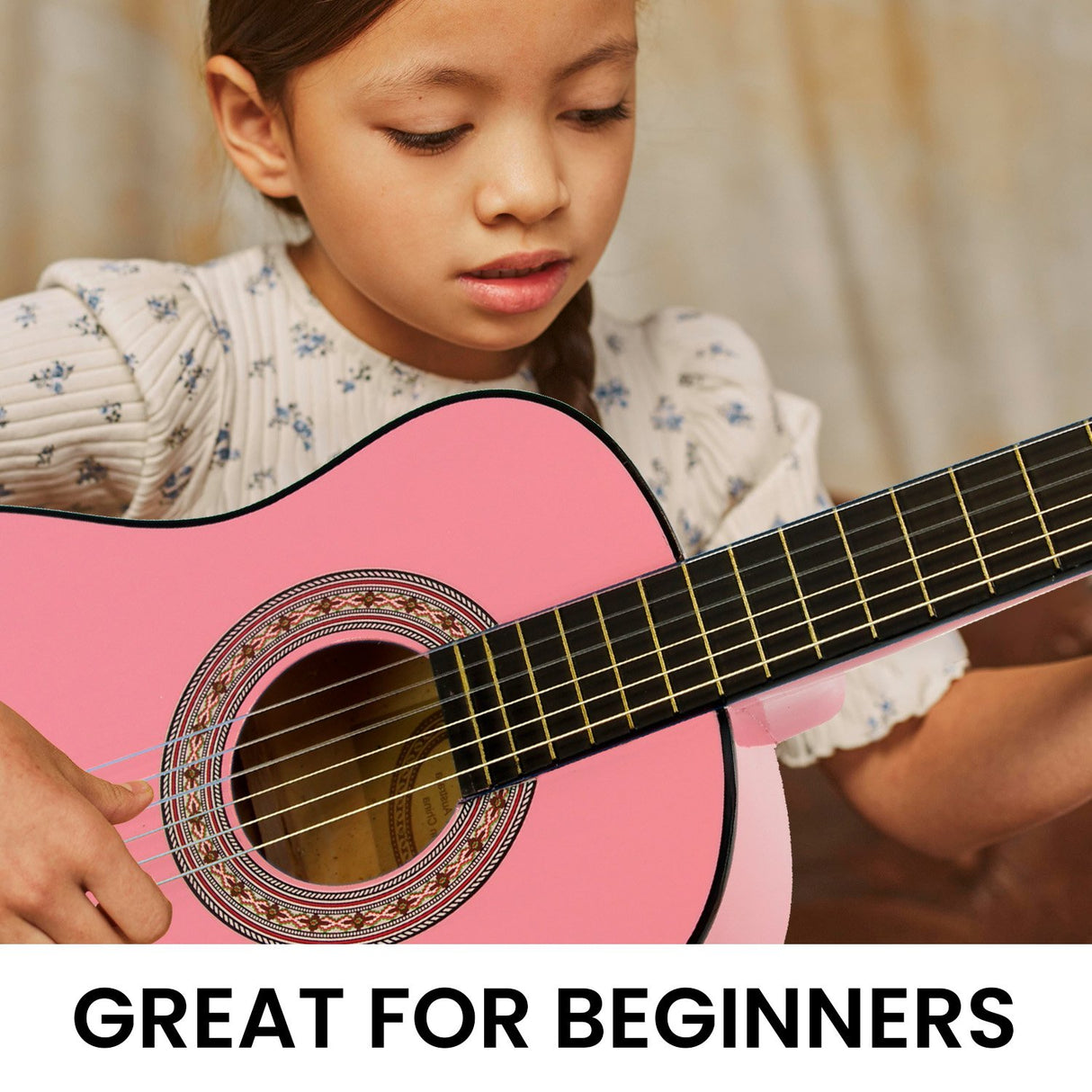 34in Acoustic Wooden Childrens Guitar - Pink