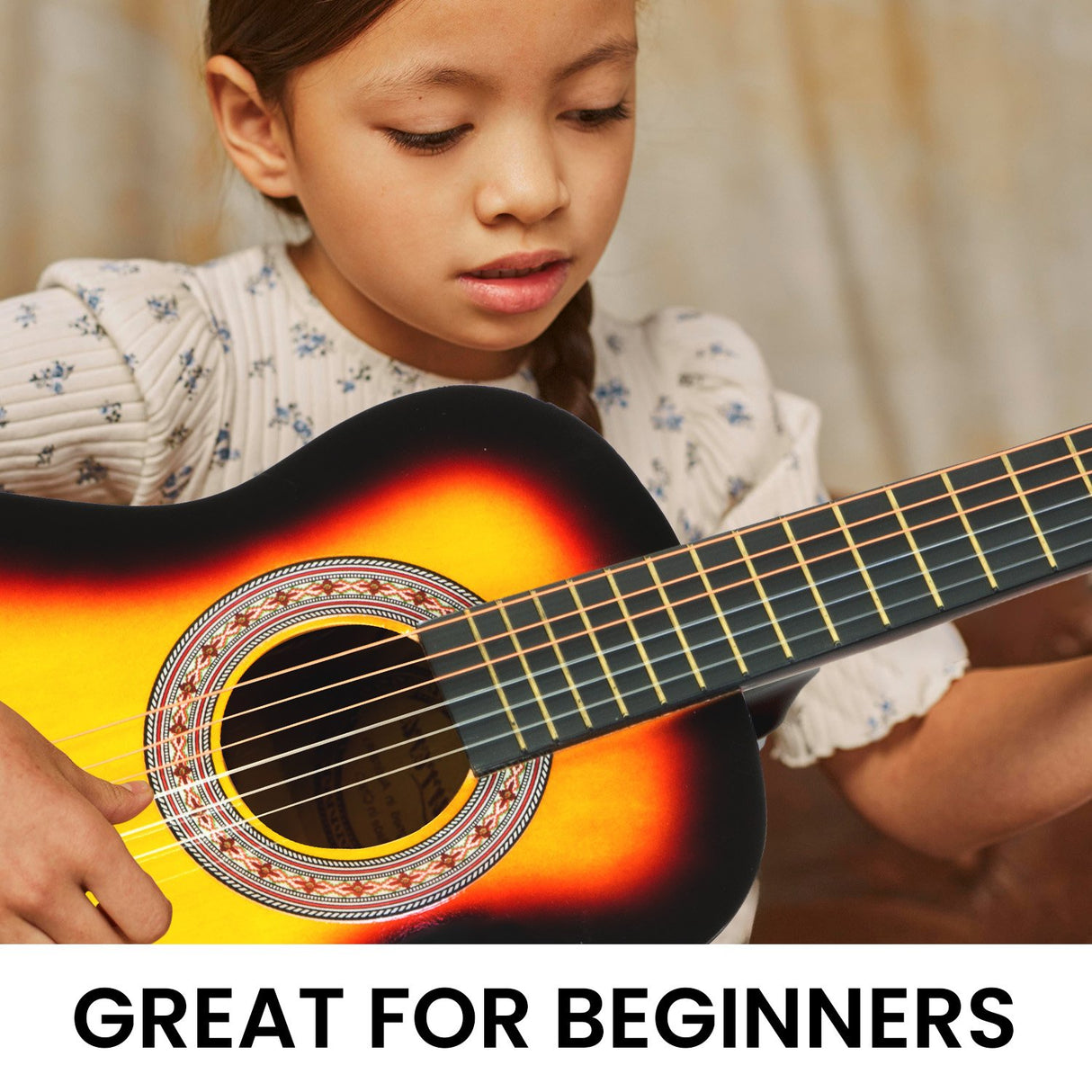 34in Acoustic Wooden Childrens Guitar - Sunburst