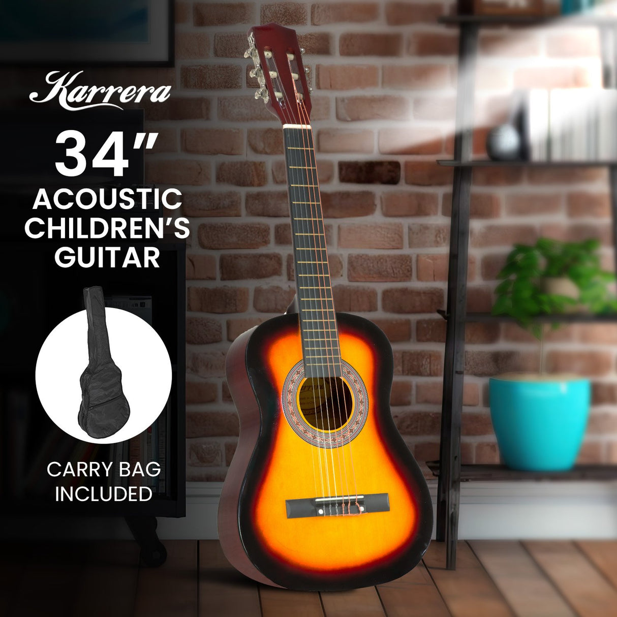 34in Acoustic Wooden Childrens Guitar - Sunburst