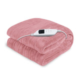 Heated Electric Blanket Throw Rug Coral Warm Fleece Pink