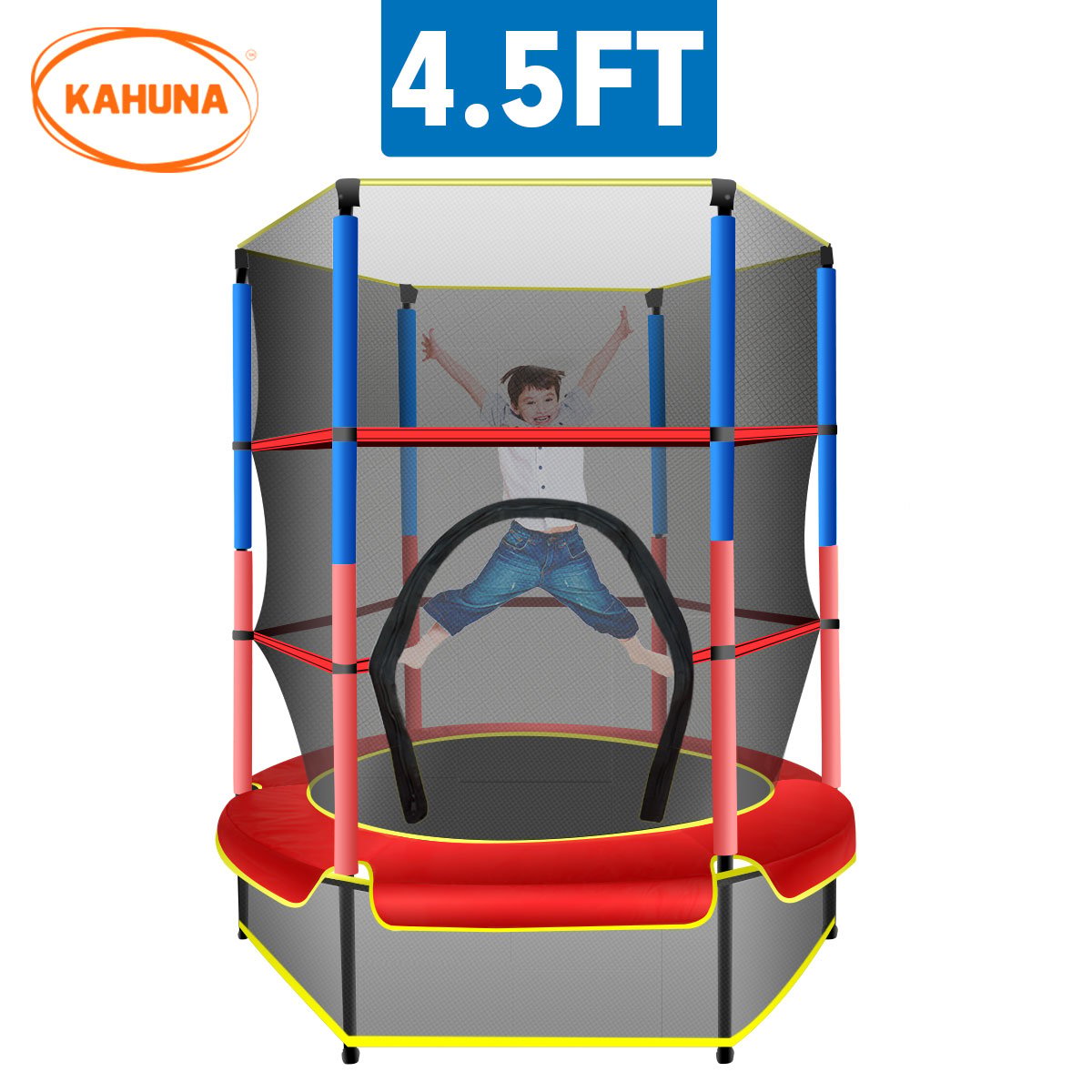 4.5ft Trampoline Round Free Safety Net Spring Pad Cover Mat Outdoor Red