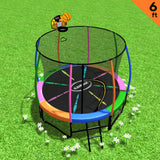 Classic 6ft Trampoline Free Ladder Spring Mat Net Safety Pad Cover Round Enclosure Basketball Set - Rainbow