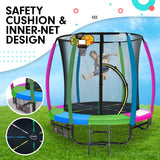 Classic 6ft Trampoline Free Ladder Spring Mat Net Safety Pad Cover Round Enclosure Basketball Set - Rainbow