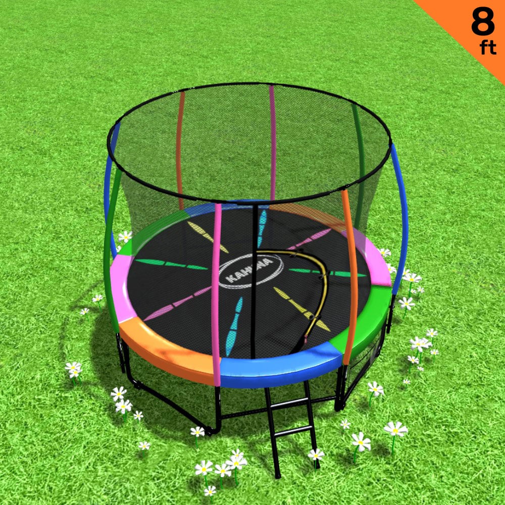 8ft Outdoor Rainbow Trampoline For Kids And Children Suited For Fitness Exercise Gymnastics With Safety Enclosure