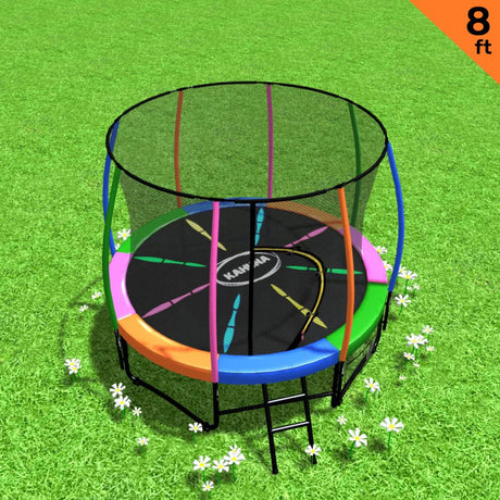 8ft Outdoor Rainbow Trampoline For Kids And Children Suited For Fitness Exercise Gymnastics With Safety Enclosure