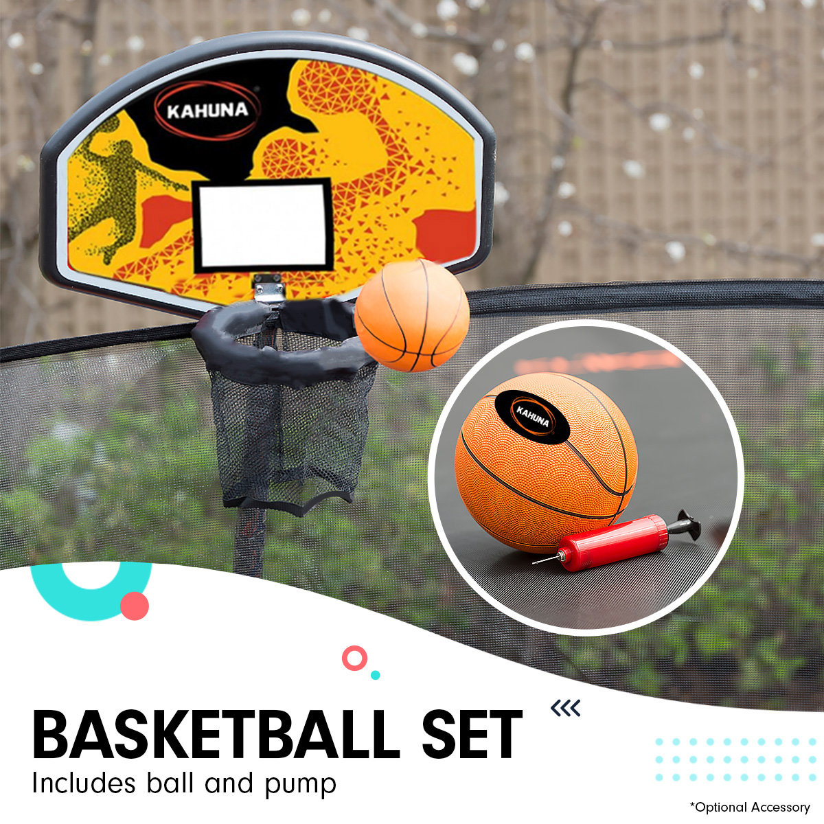8ft Outdoor Trampoline Kids Children With Safety Enclosure Mat Pad Net Ladder Basketball Hoop Set - Rainbow