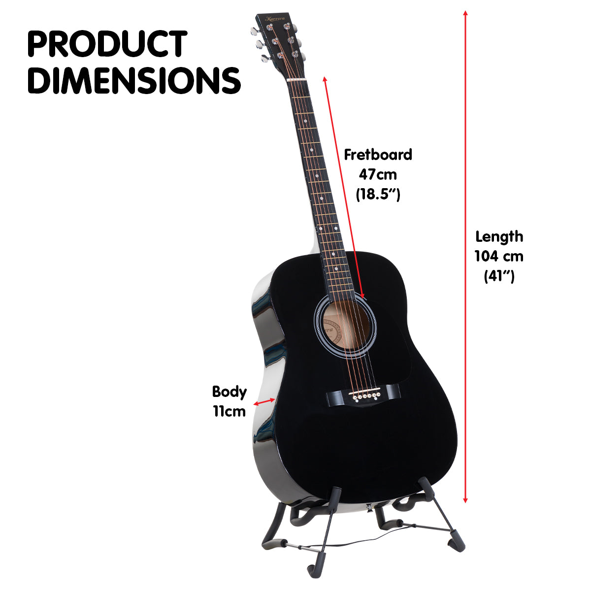 41in Acoustic Wooden Guitar with Bag - Black