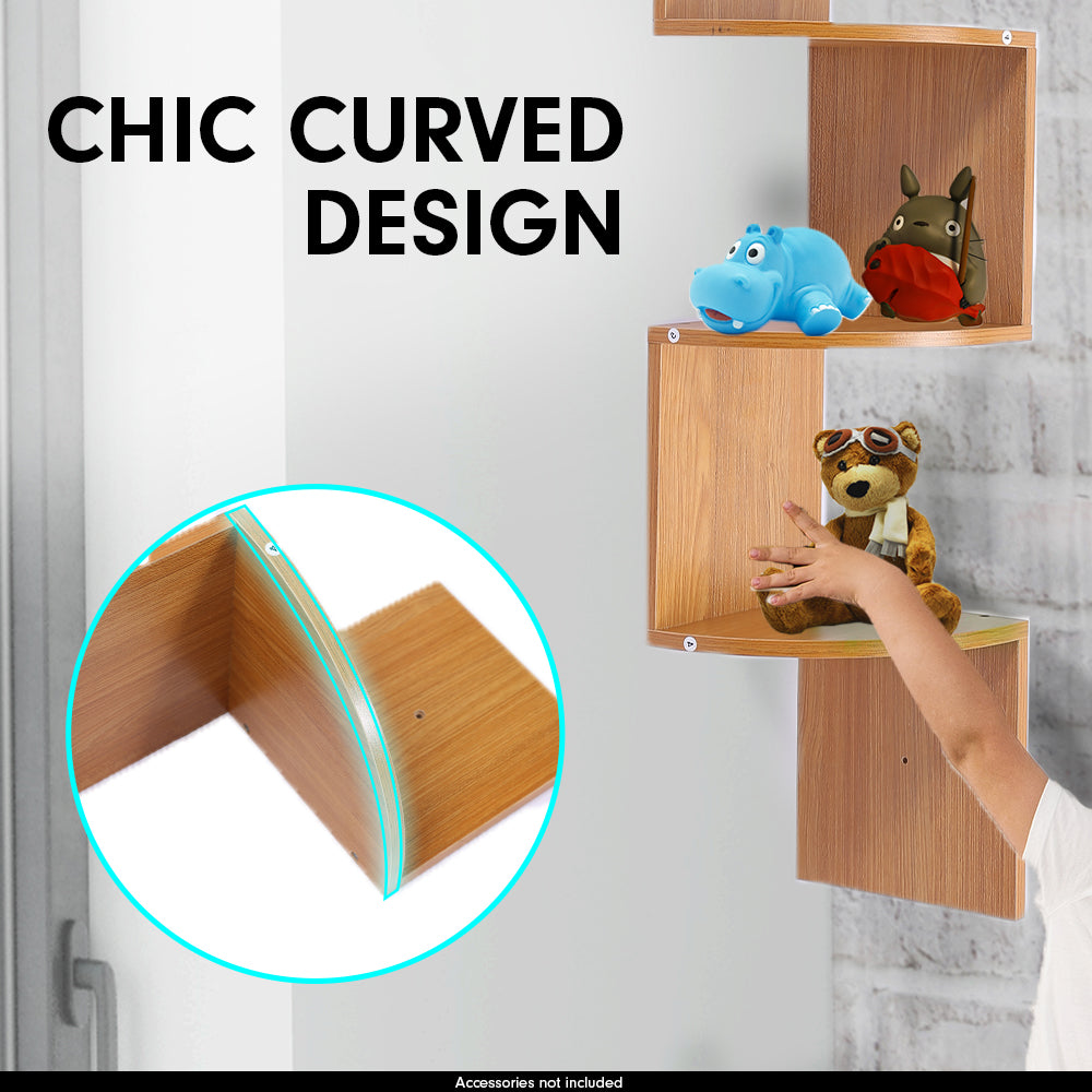 5 Tier Corner Wall Shelf Display Shelves Dvd Book Storag Rack Floating Mounted - Beech